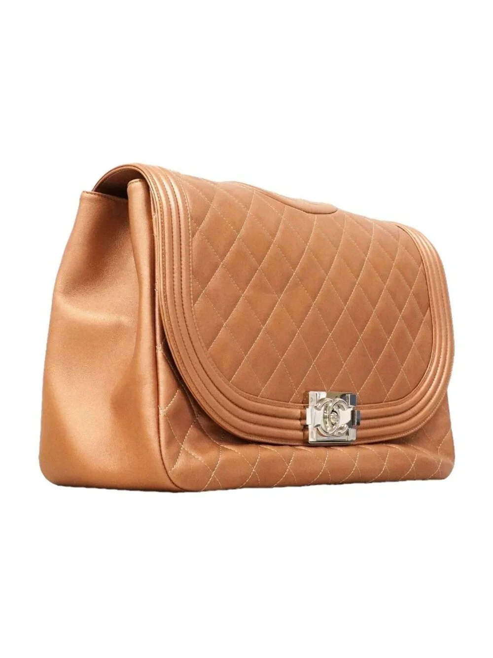 Chanel Handbag Boy Lambskin Pink Beige Silver